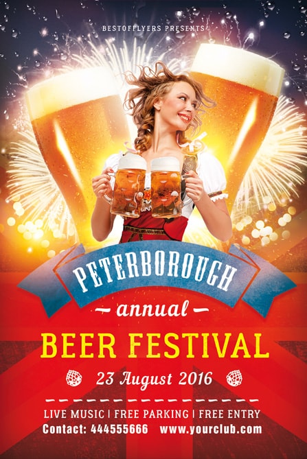 happy woman with two beers on festival