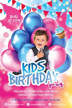 happy boy with baloons party flyer template