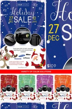 sale flyer with santa on snow