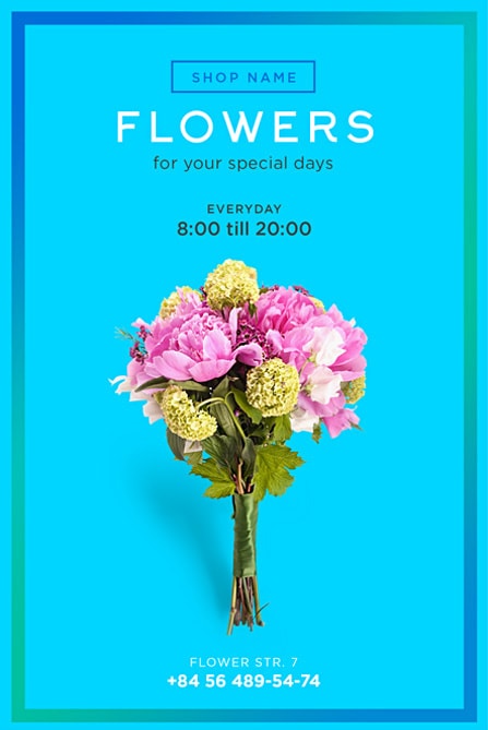 bouquet for flower shop on blue background