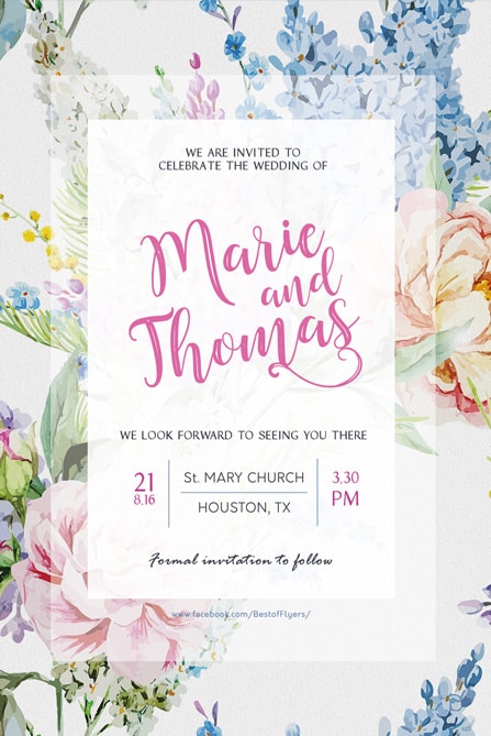 wedding invitation with aquarelle flowers